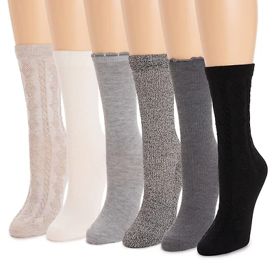 Muk Luks Womens 6 Pair Crew Socks
