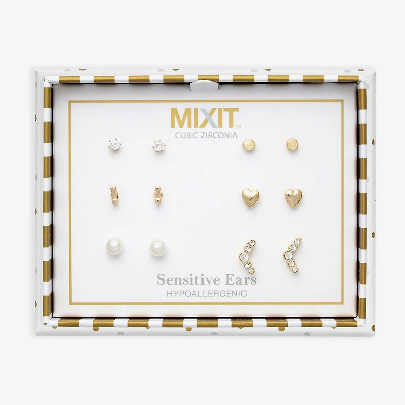 Mixit Womens Glass Hypoallergenic 6 Pair Earring Set