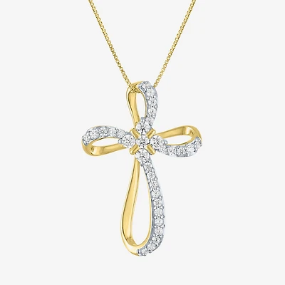 Cross (G-H, Si2-I1) Womens 5/8 CT. T.W. Lab Grown White Diamond 14K Gold Over Silver Cross 18 Inch Pendant Necklace