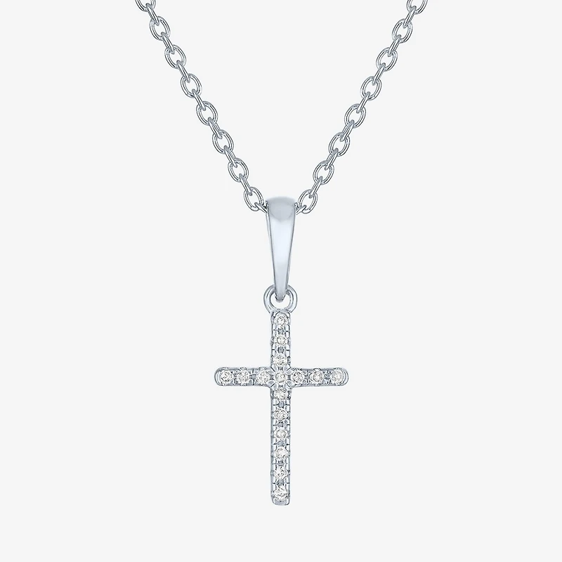 Cross (G-H,Si2-I1) Womens Diamond Accent Lab Grown White Diamond Accent Sterling Silver Cross 16 Inch Pendant Necklace