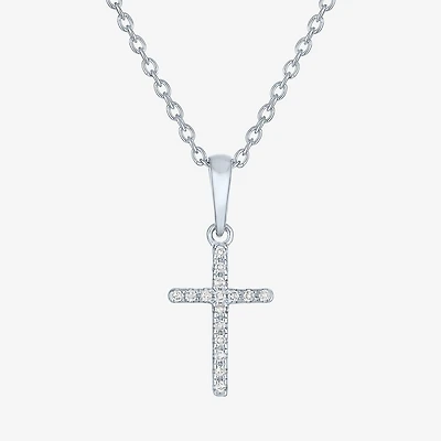 Cross (G-H,Si2-I1) Womens Diamond Accent Lab Grown White Diamond Accent Sterling Silver Cross 16 Inch Pendant Necklace