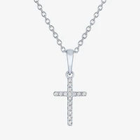 Cross (G-H,Si2-I1) Womens Diamond Accent Lab Grown White Diamond Accent Sterling Silver Cross 16 Inch Pendant Necklace
