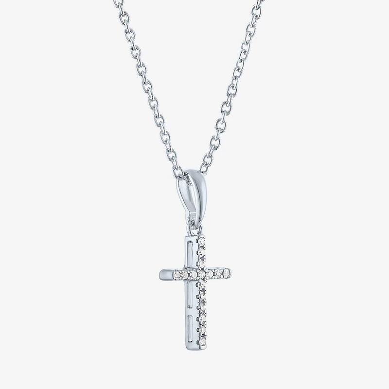 Cross (G-H,Si2-I1) Womens Diamond Accent Lab Grown White Diamond Accent Sterling Silver Cross 16 Inch Pendant Necklace