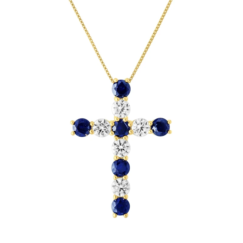 Womens Lab Created Blue Sapphire 10K Gold Cross 18 Inch Pendant Necklace