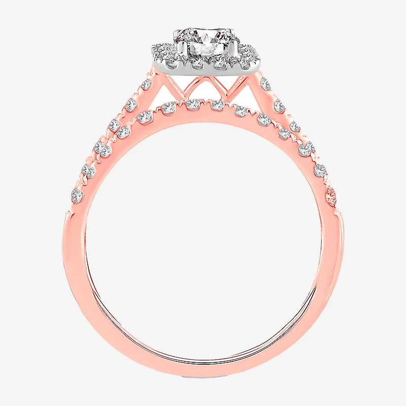 Signature By Modern Bride Womens 1 CT. T.W. (H-I / SI1-SI2) Lab-Grown Diamond Cushion Halo Bridal Set 10K or 14K Gold