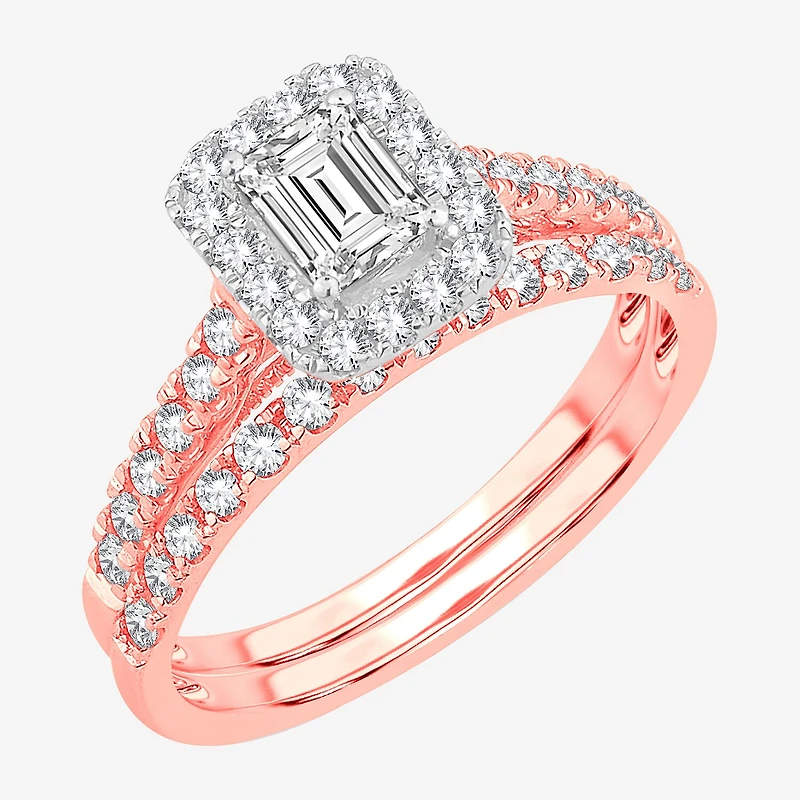 Signature By Modern Bride Womens 1 CT. T.W. (H-I / SI1-SI2) Lab-Grown Diamond Cushion Halo Bridal Set 10K or 14K Gold