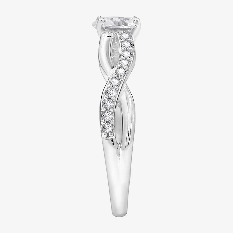 Diamonart Womens Cubic Zirconia Sterling Silver Round Crossover Side Stone Promise Ring