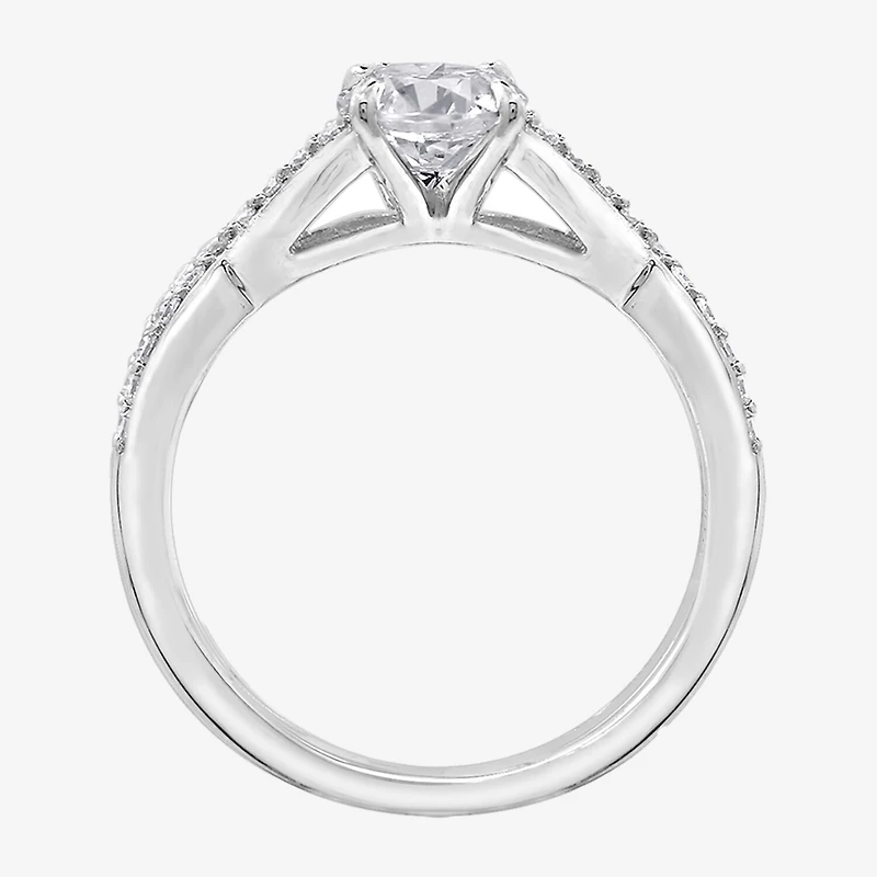 Diamonart Womens Cubic Zirconia Sterling Silver Round Crossover Side Stone Promise Ring