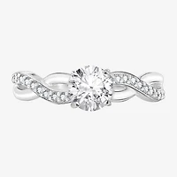 Diamonart Womens Cubic Zirconia Sterling Silver Round Crossover Side Stone Promise Ring
