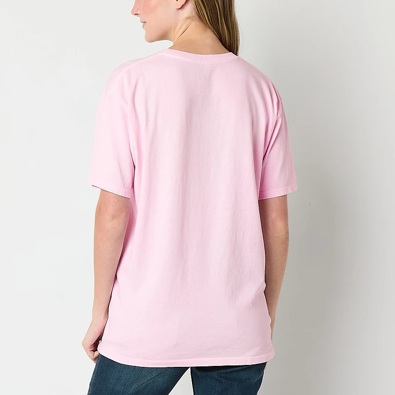 Womens Juniors Round Neck Short Sleeve Oversized Graphic T-Shirt