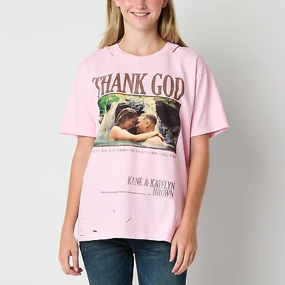 Womens Juniors Round Neck Short Sleeve Oversized Graphic T-Shirt