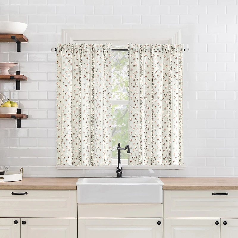 No 918 Riverwood Floral Stripe 2-pc. Rod Pocket Window Tier
