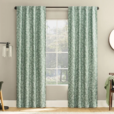 Sun Zero Estelle Foliage Woven Back Tab Light-Filtering Set of 2 Curtain Panel