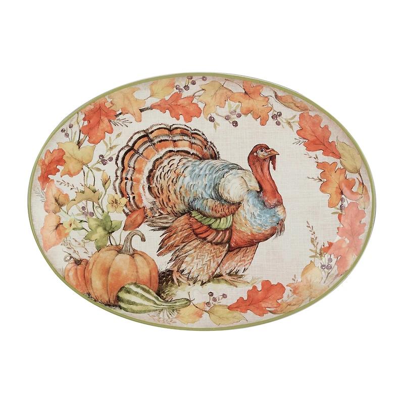 Certified International Autumn Breeze Oval Turkey Serving Platter