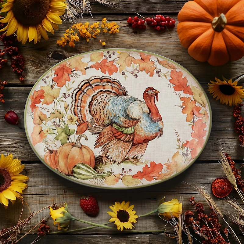 Certified International Autumn Breeze Oval Turkey Serving Platter