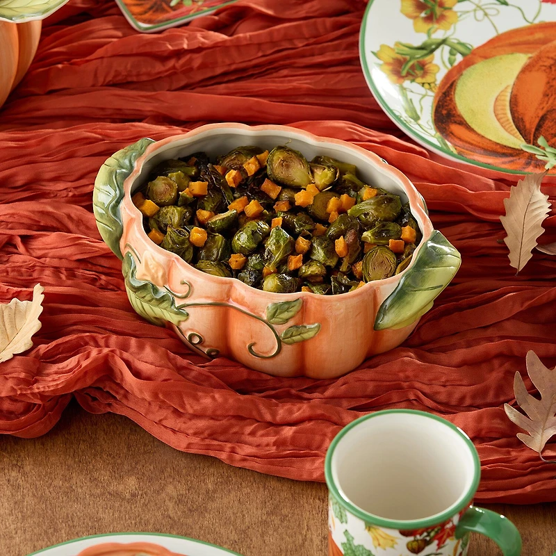 Certified International Harvest Fields Ceramic 3-D Pumpkin Shallow Serving Bowl