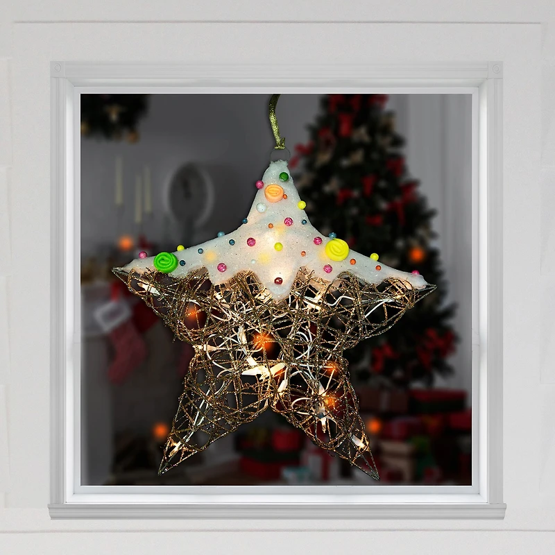 17'' Lighted Champagne Gold Candy Covered Star Christmas Window Decoration