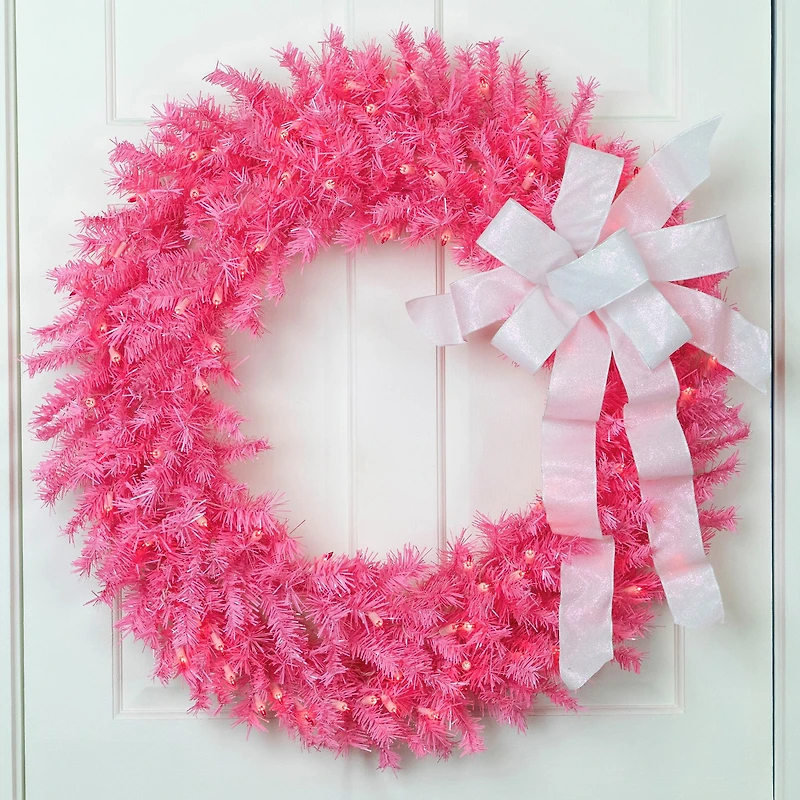 Northlight 36" Pink Spruce Artificial Pink Lights Pre-Lit Wreath