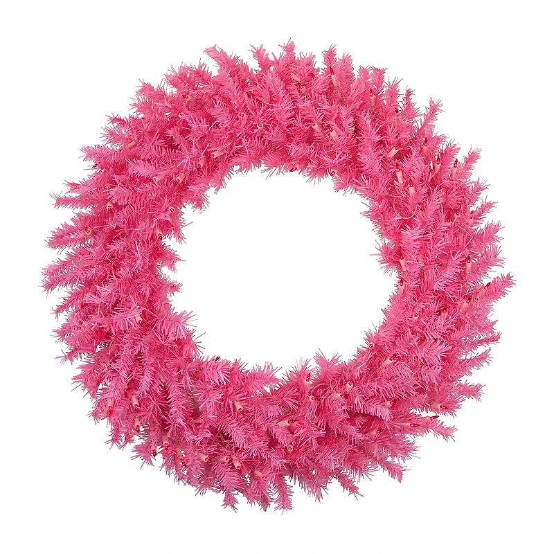 Northlight 36" Pink Spruce Artificial Pink Lights Pre-Lit Wreath