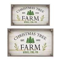 Northlight 21" Gray And White Farm Fresh Trees Wooden Tray Hanging 2-pc. Wall Sign