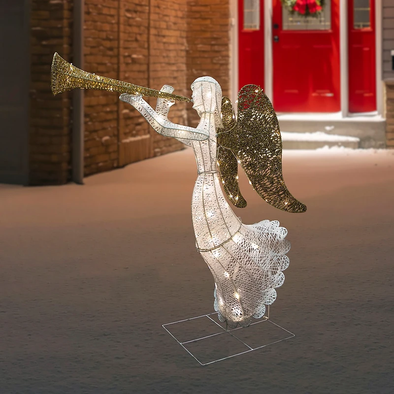 Northlight 48" Led Gold And Silver Trumpeting Angel Outdoor Christmas Yard Art