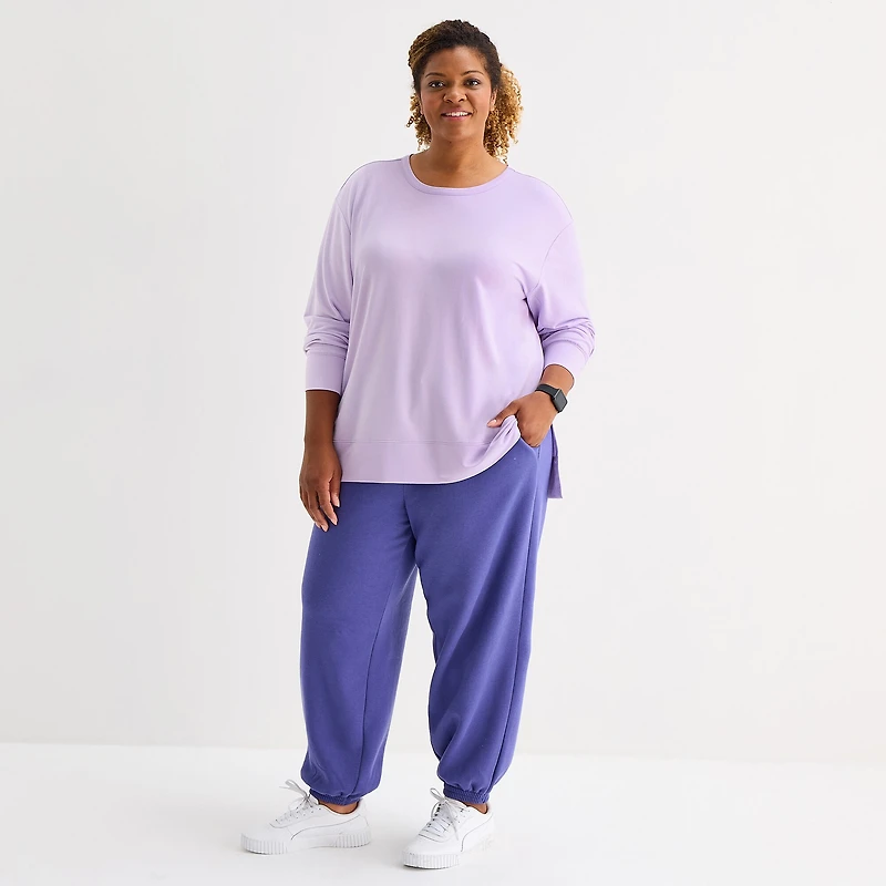 Xersion Womens Soft French Terry Crew Neck Long Sleeve Sweatshirt Plus