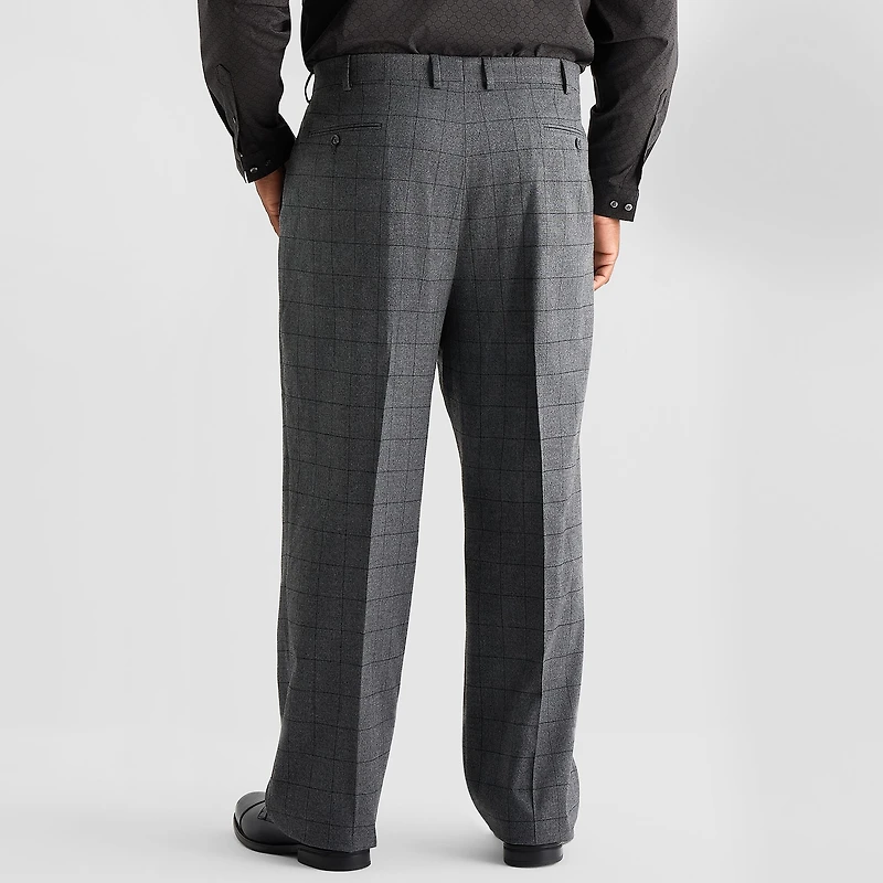 J. Ferrar Ultra Comfort Mens Big Stretch Fabric Regular Fit Plaid Flat Front Suit Pant