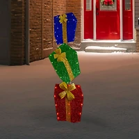 Northlight 48in Led Lighted Tinsel Stacked Gift Boxes Outdoor Decoration Christmas Yard Art