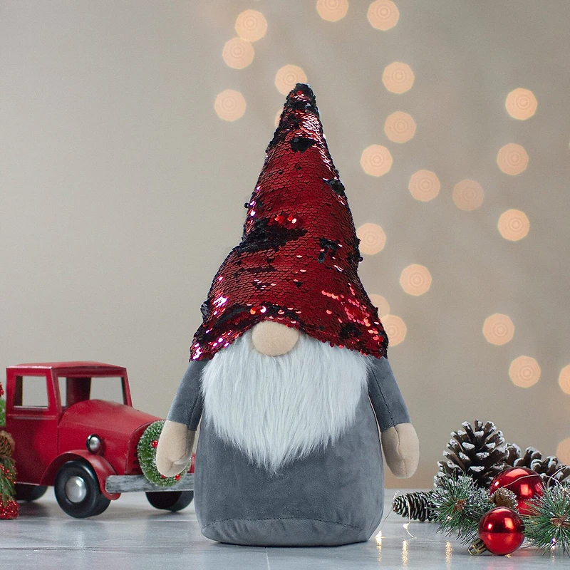 Northlight 11in Standing Christmas Decoration With Red Flip Sequin Hat Christmas Gnome