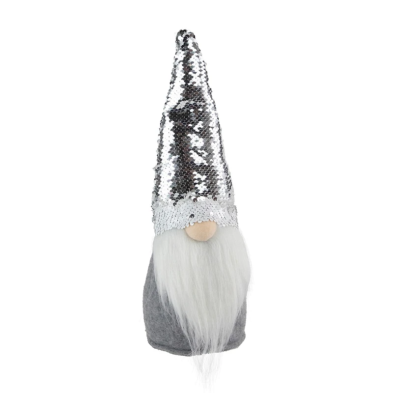 Northlight 14in Gray Standing Christmas With Silver Flip Sequin Hat Christmas Gnome