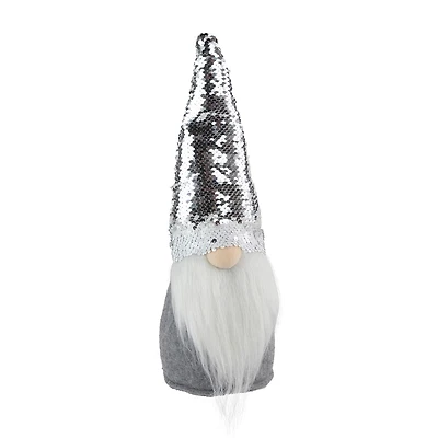 Northlight 14in Gray Standing Christmas With Silver Flip Sequin Hat Christmas Gnome