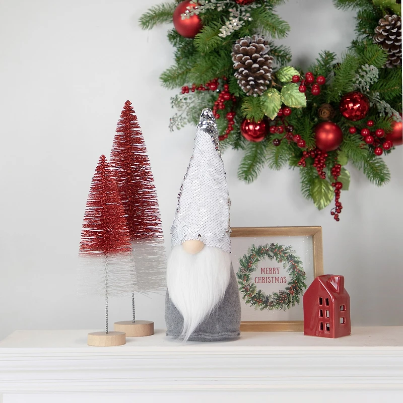 Northlight 14in Gray Standing Christmas With Silver Flip Sequin Hat Christmas Gnome