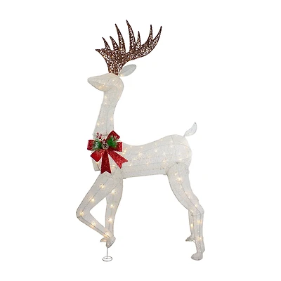 Northlight 60in Led Lighted Glitter Reindeer With Red Bow Christmas Yard Art