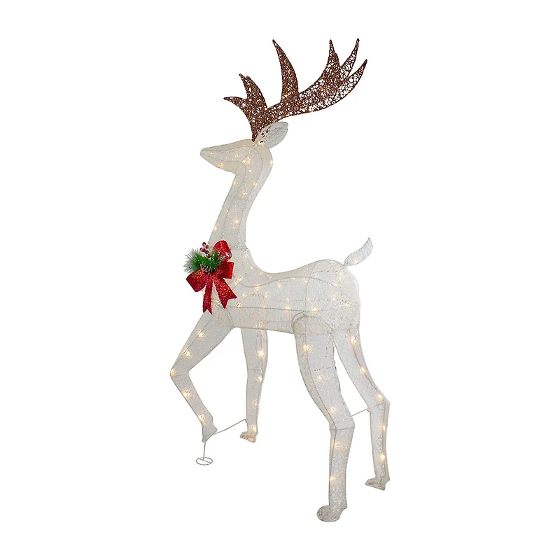 Northlight 60in Led Lighted Glitter Reindeer With Red Bow Christmas Yard Art