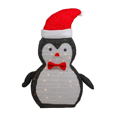 Northlight 28in Led Lighted Tinsel Penguin In Santa Hat Christmas Yard Art