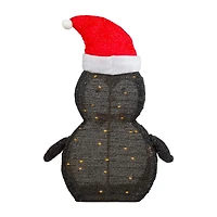 Northlight 28in Led Lighted Tinsel Penguin In Santa Hat Christmas Yard Art