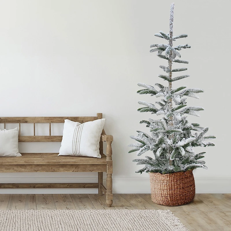 Northlight Slim Flocked Nordmann Fir 7 1/2 Foot Fir Christmas Tree