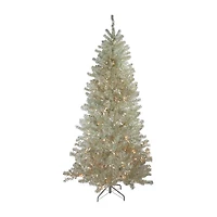 Northlight Metallic Platinum Tinsel 7 Foot Pre-Lit Christmas Tree