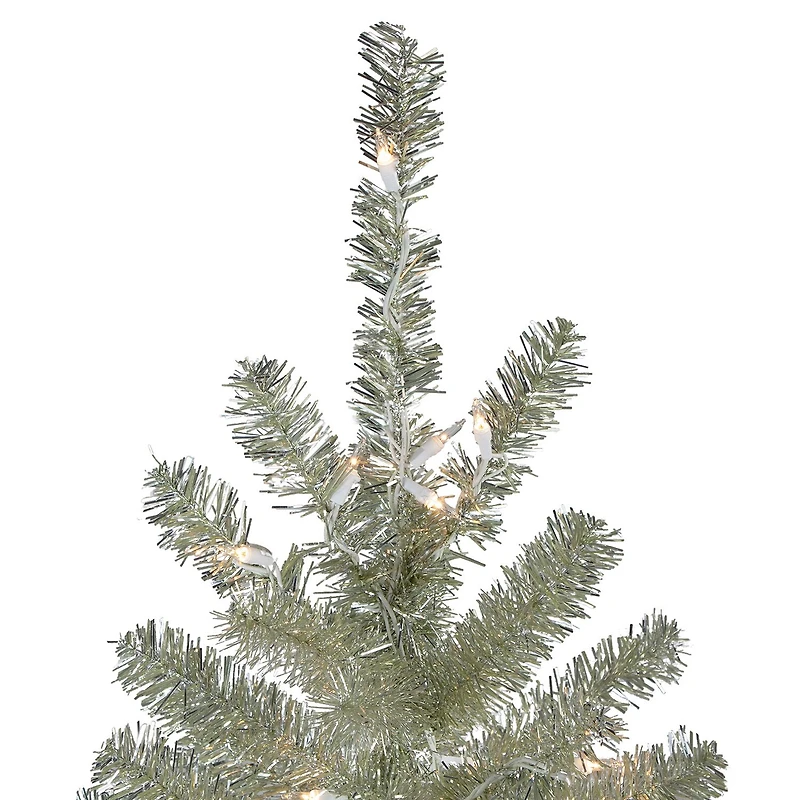 Northlight Metallic Platinum Tinsel 7 Foot Pre-Lit Christmas Tree