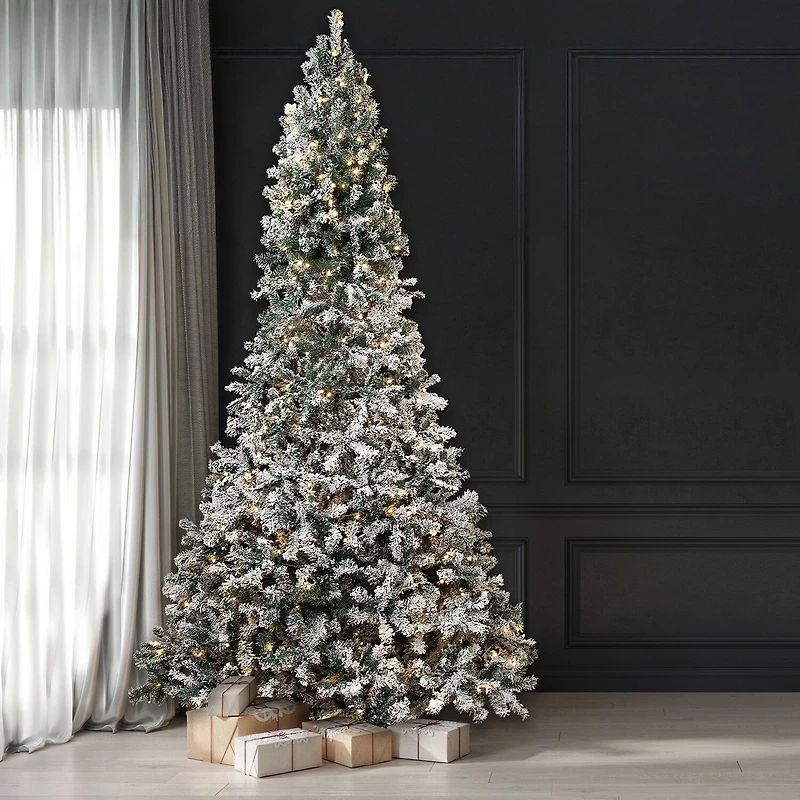 Northlight Slim Flocked Pine 9 Foot Pre-Lit Pine Christmas Tree