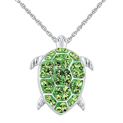 Sterling Silver Crystal Turtle Pendant Necklace