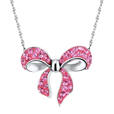 Sterling Silver Pink Crystal Bow Pendant