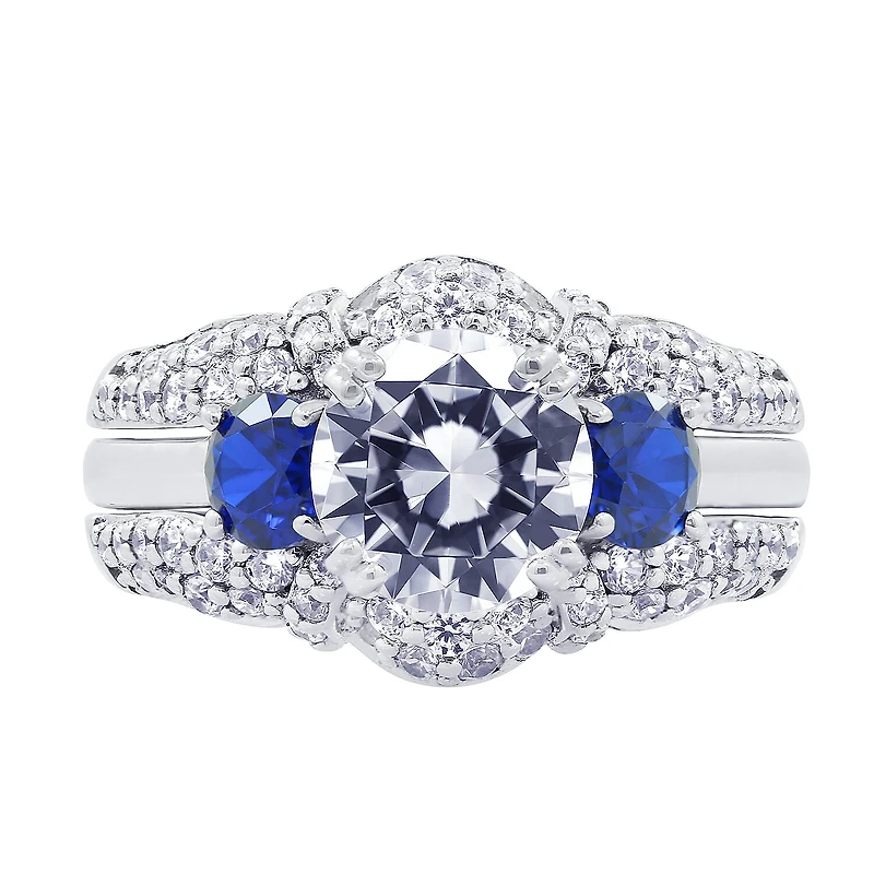 DiamonArt® Womens Cubic Zirconia & Simulated Blue Sapphire Sterling Silver Bridal Set