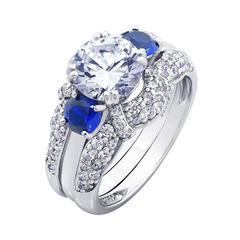 DiamonArt® Womens Cubic Zirconia & Simulated Blue Sapphire Sterling Silver Bridal Set