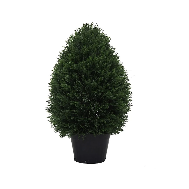 Vickerman 24"Hx15"D Cedar Teardrop Shaped Bush ina Black Planters Pot UV Resistant"