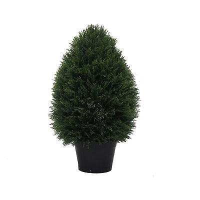 Vickerman 24"Hx15"D Cedar Teardrop Shaped Bush ina Black Planters Pot  UV Resistant"