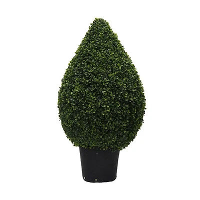Vickerman 36" Hx20" D Boxwood Teardrop Shaped Bush in a Black Planters Pot UV Resistant