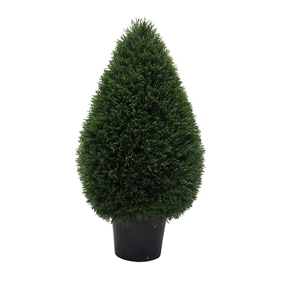 Vickerman 36"Hx20"D Cedar Tteardrop Shaped Bush ina Black Planters Pot UV Resistant