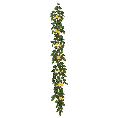 Vickerman 6' Green and Yellow Salal Leaf Lemon Garland Featuring 52 Branches with 14 Lemons