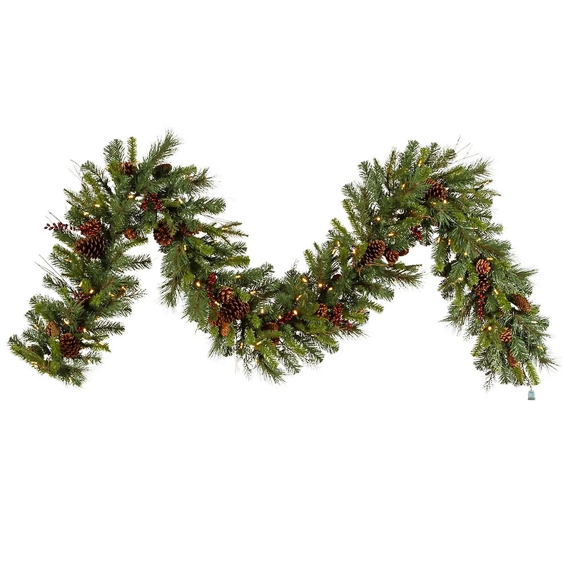 Vickerman 9' Cibola Mixed Berry Christmas Garland with 100 Warm White LED Lights